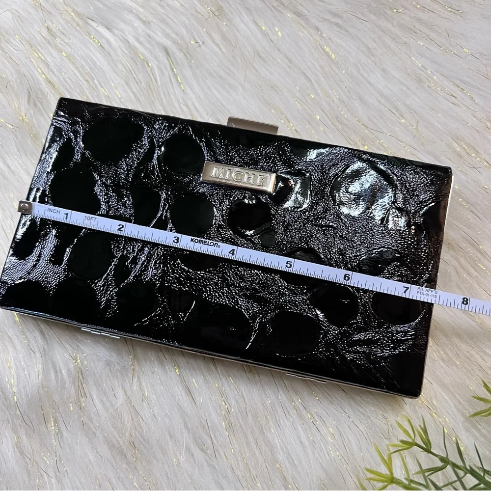 MICHE Black animal Print Faux Leather Silver tone Evening Clutch Bag NWOT - Picture 13 of 15